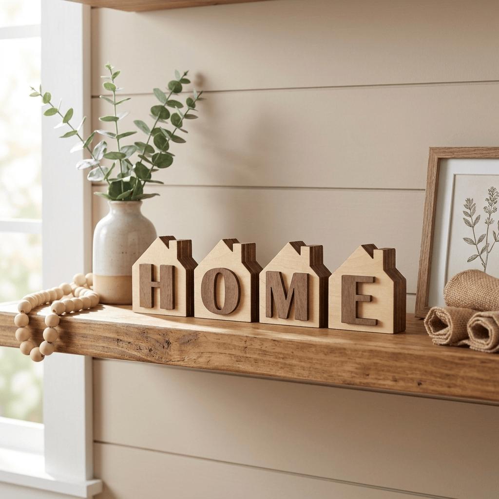 HOME Wood Shelf Sitter Set | Rustic Farmhouse Tiered Tray Decor - TheGrumpyRooster