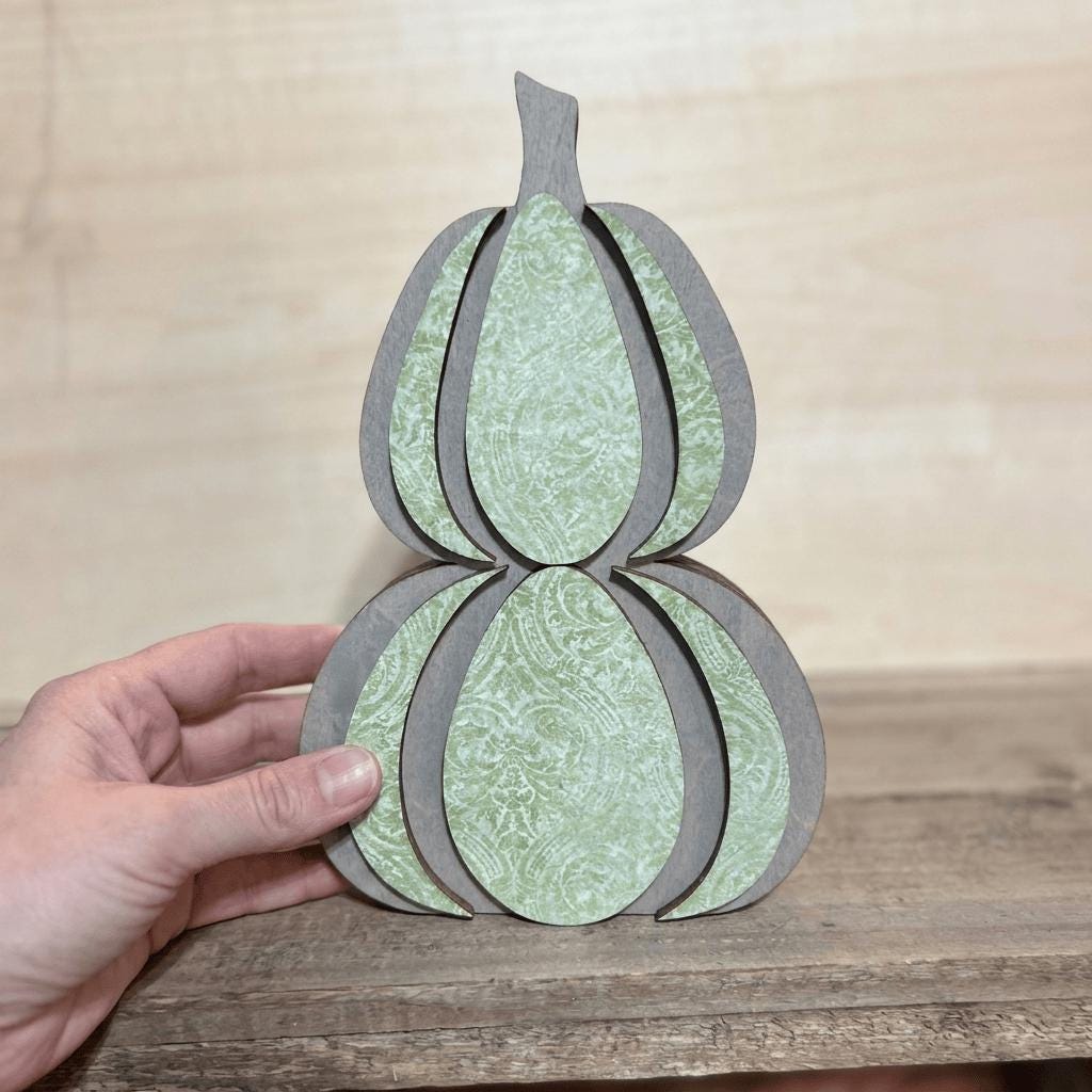 Sage Neutral Wooden Stacked Pumpkin Shelf Sitter | Farmhouse Fall Decor | Rustic Tiered Tray Pumpkin | Autumn Thanksgiving Gift - TheGrumpyRooster