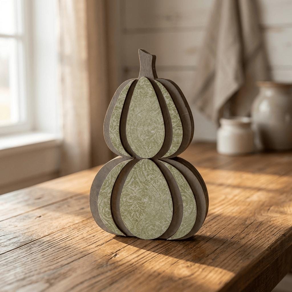 Sage Neutral Wooden Stacked Pumpkin Shelf Sitter | Farmhouse Fall Decor | Rustic Tiered Tray Pumpkin | Autumn Thanksgiving Gift - TheGrumpyRooster