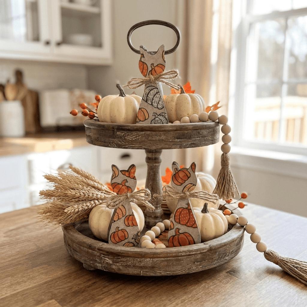 Wooden Pumpkin Shelf Sitters | Rustic Farmhouse Fall Decor | Tiered Tray Decor | Autumn Farmhouse Gift - TheGrumpyRooster