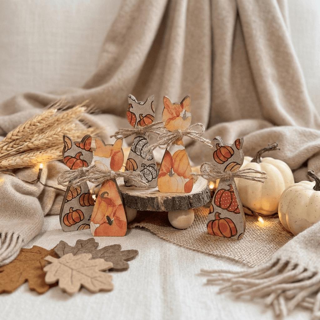 Wooden Pumpkin Shelf Sitters | Rustic Farmhouse Fall Decor | Tiered Tray Decor | Autumn Farmhouse Gift - TheGrumpyRooster