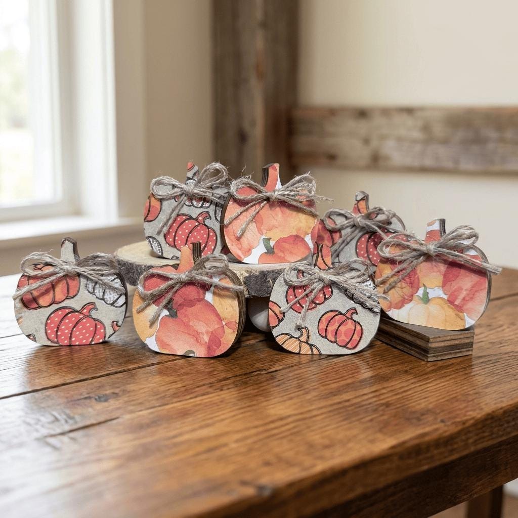Mini Pumpkin Shelf Sitters | Farmhouse Fall Decor | Tiered Tray Pumpkin Decor | Autumn Farmhouse Gift - TheGrumpyRooster