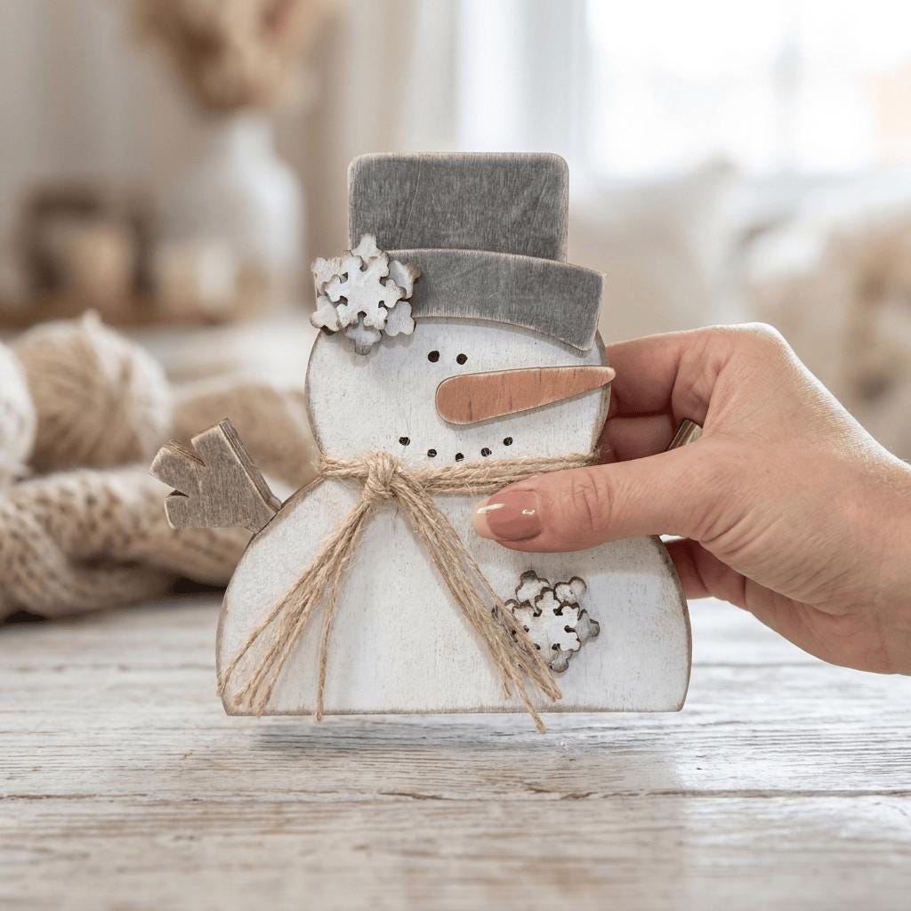 Chunky Wooden Snowman Shelf Sitter | Rustic Farmhouse Christmas Decor | Winter Shelf Decor | Holiday Gift - TheGrumpyRooster