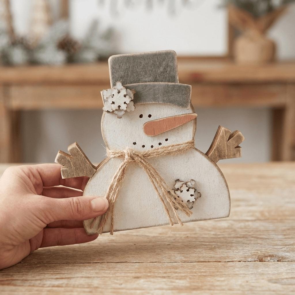 Chunky Wooden Snowman Shelf Sitter | Rustic Farmhouse Christmas Decor | Winter Shelf Decor | Holiday Gift - TheGrumpyRooster