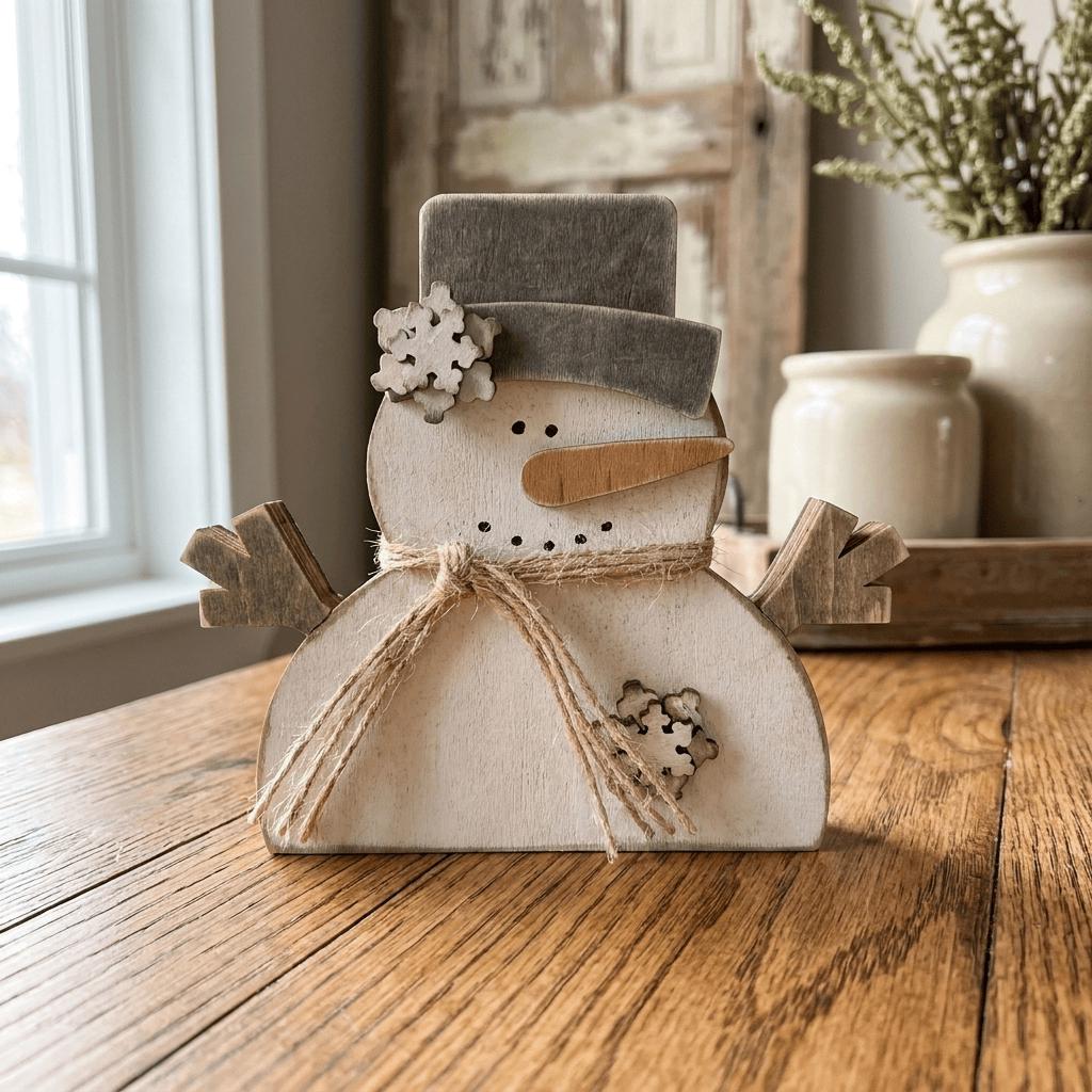 Chunky Wooden Snowman Shelf Sitter | Rustic Farmhouse Christmas Decor | Winter Shelf Decor | Holiday Gift - TheGrumpyRooster