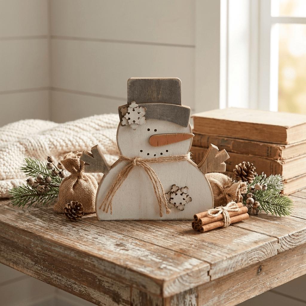 Chunky Wooden Snowman Shelf Sitter | Rustic Farmhouse Christmas Decor | Winter Shelf Decor | Holiday Gift - TheGrumpyRooster