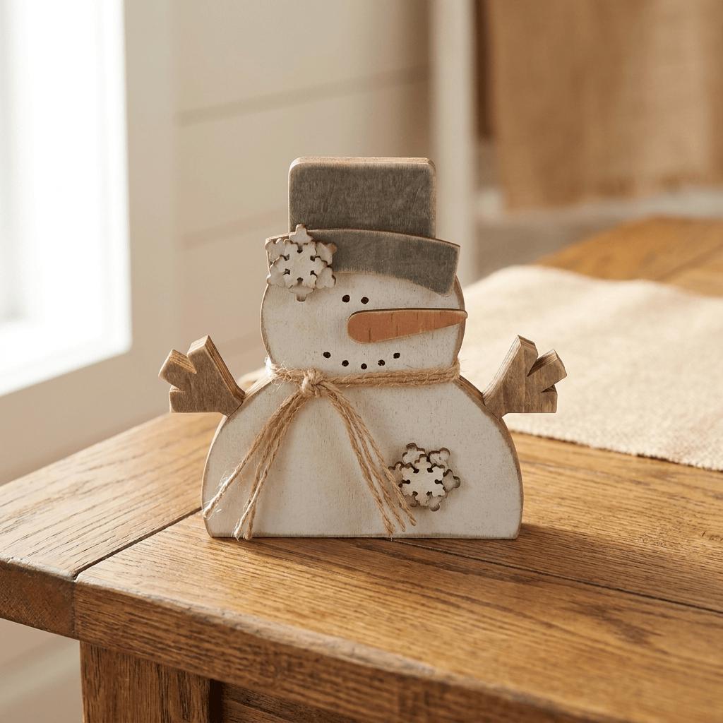 Chunky Wooden Snowman Shelf Sitter | Rustic Farmhouse Christmas Decor | Winter Shelf Decor | Holiday Gift - TheGrumpyRooster