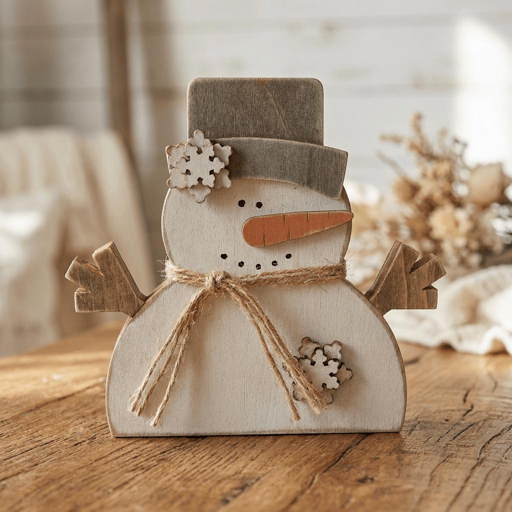 Chunky Wooden Snowman Shelf Sitter | Rustic Farmhouse Christmas Decor | Winter Shelf Decor | Holiday Gift - TheGrumpyRooster