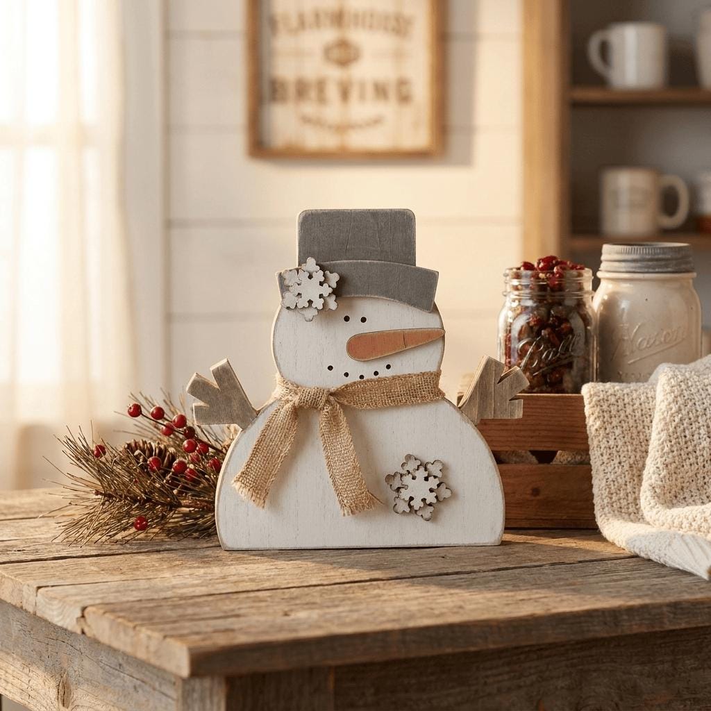Chunky Wooden Snowman Shelf Sitter | Rustic Farmhouse Christmas Decor | Winter Shelf Decor | Holiday Gift - TheGrumpyRooster