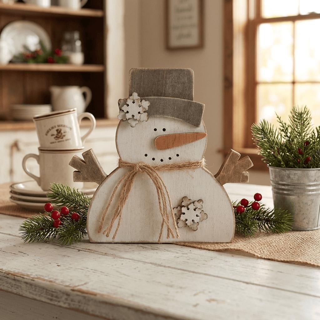 Chunky Wooden Snowman Shelf Sitter | Rustic Farmhouse Christmas Decor | Winter Shelf Decor | Holiday Gift - TheGrumpyRooster
