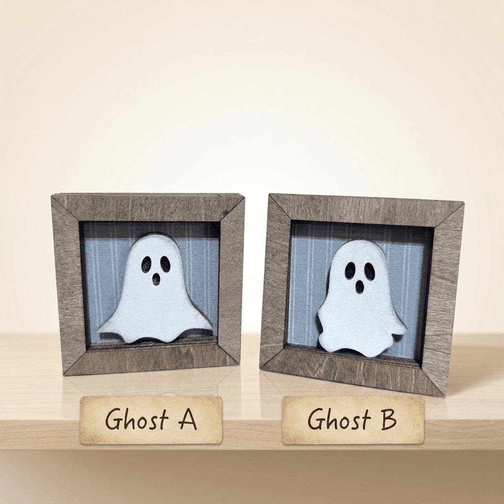 two wooden frames with ghost images inside them, labeled as "Ghost A" and "Ghost B".