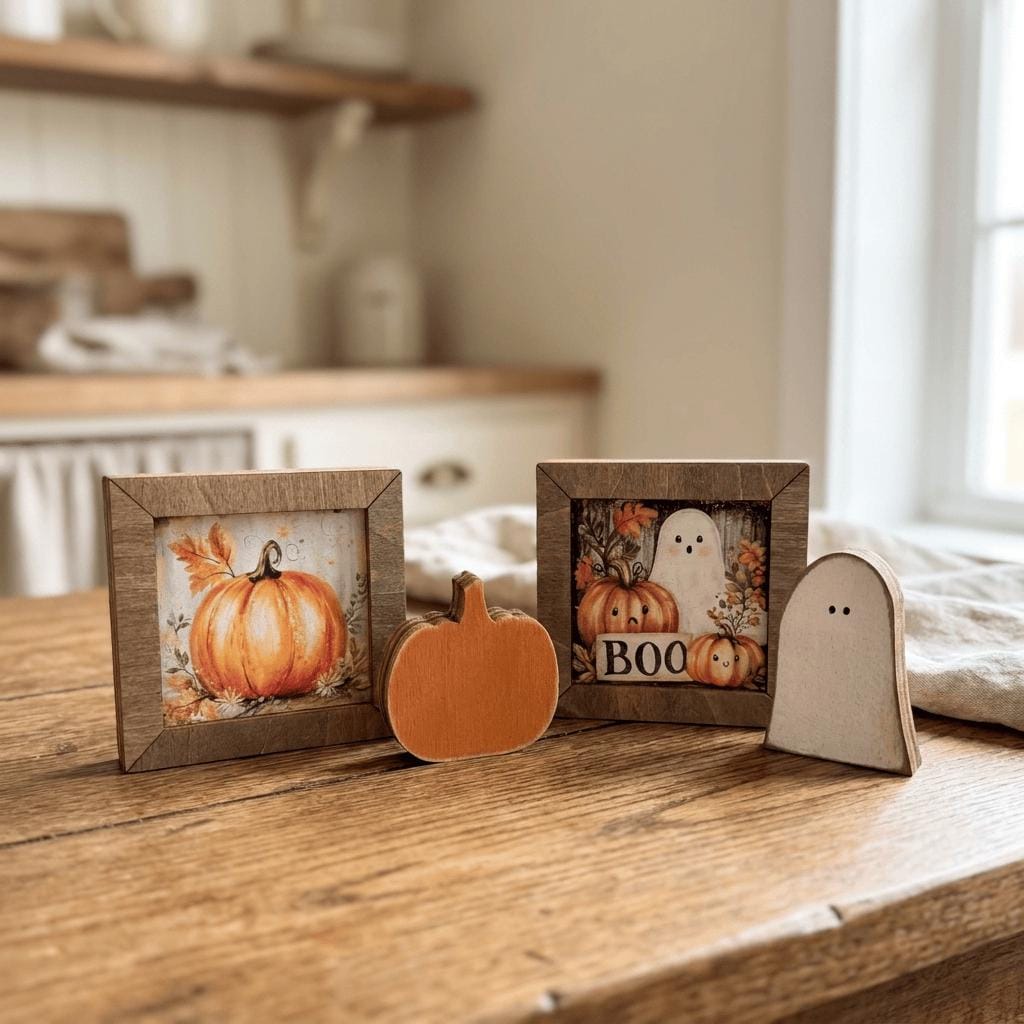 Mini Halloween Decor Set | Pumpkin Ghost Shelf Sitters & Framed Art | Farmhouse Fall Decor | Halloween Gift - TheGrumpyRooster