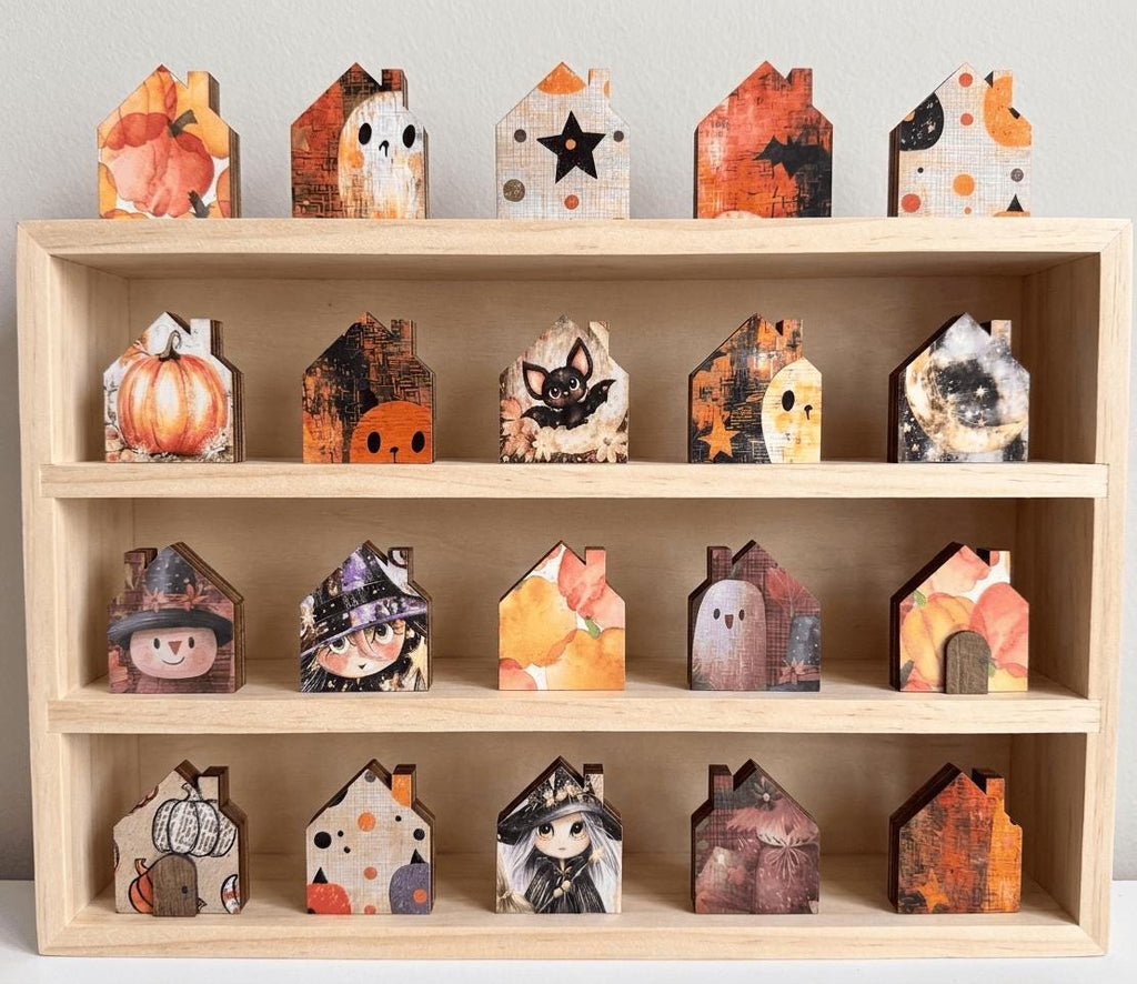 Mystery Tiny Halloween Houses | Mini Wood Shelf Sitters | Fall Tiered Tray Decor | Spooky Miniature House Set - TheGrumpyRooster