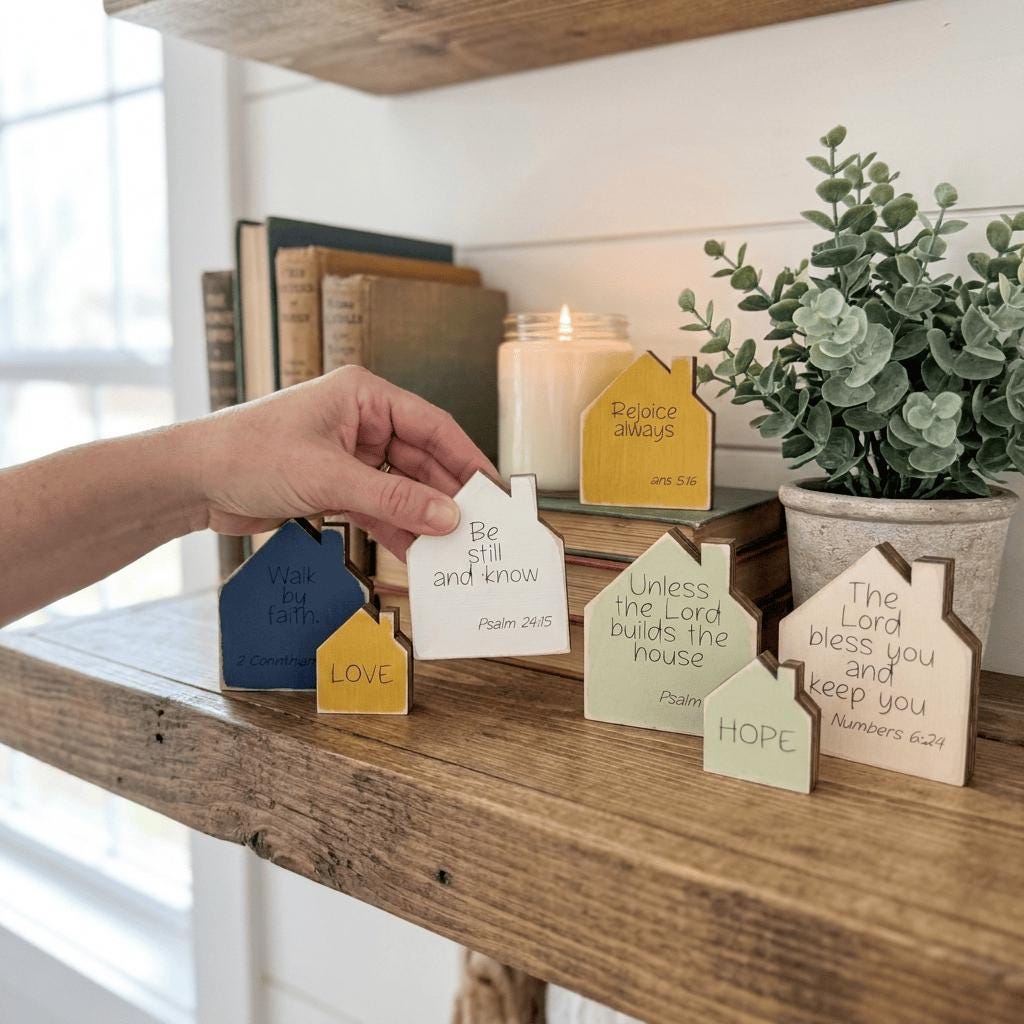 Scripture House Shelf Sitter | Christian Farmhouse Decor | Bible Verse Wood Decor | Christian Gift for Home - TheGrumpyRooster