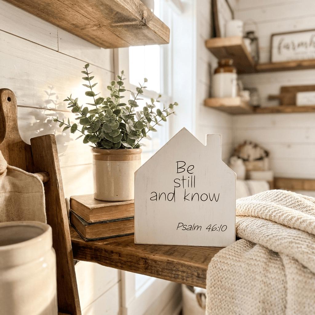 Scripture House Shelf Sitter | Christian Farmhouse Decor | Bible Verse Wood Decor | Christian Gift for Home - TheGrumpyRooster