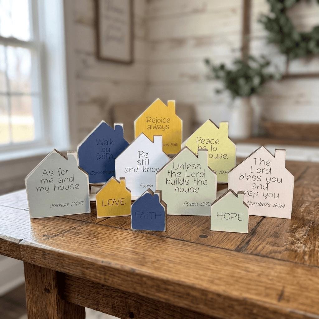 Scripture House Shelf Sitter | Christian Farmhouse Decor | Bible Verse Wood Decor | Christian Gift for Home - TheGrumpyRooster