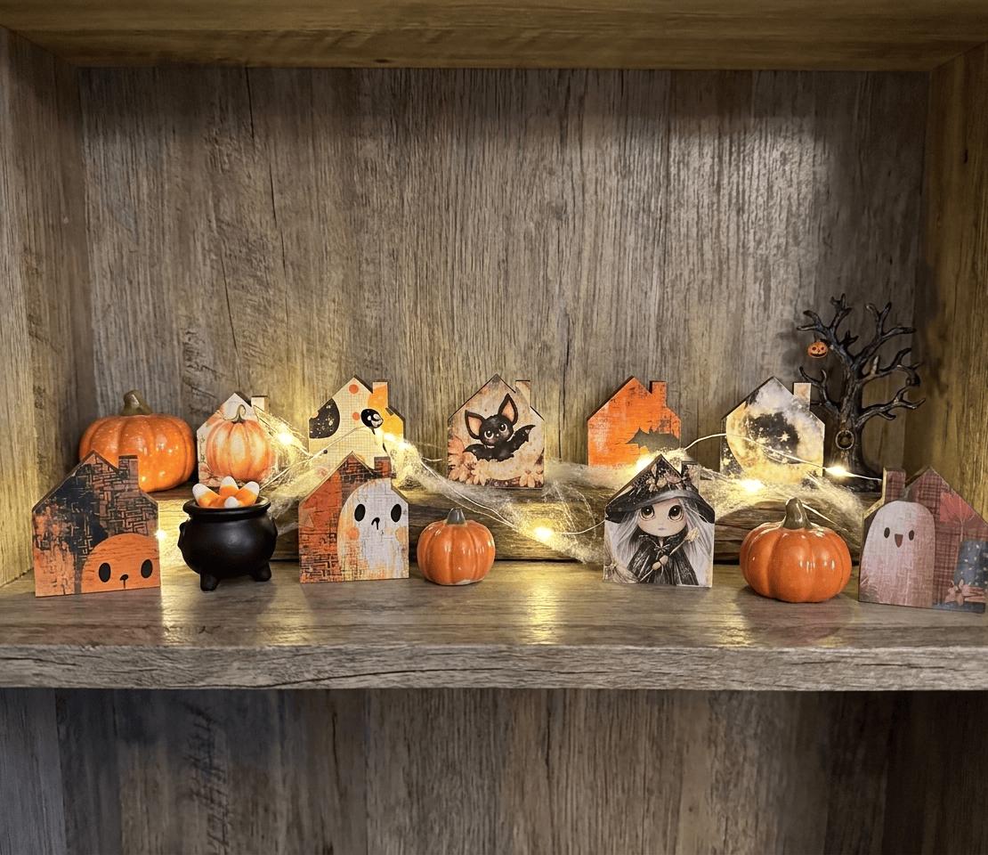 Mystery Tiny Halloween Houses | Mini Wood Shelf Sitters | Fall Tiered Tray Decor | Spooky Miniature House Set - TheGrumpyRooster