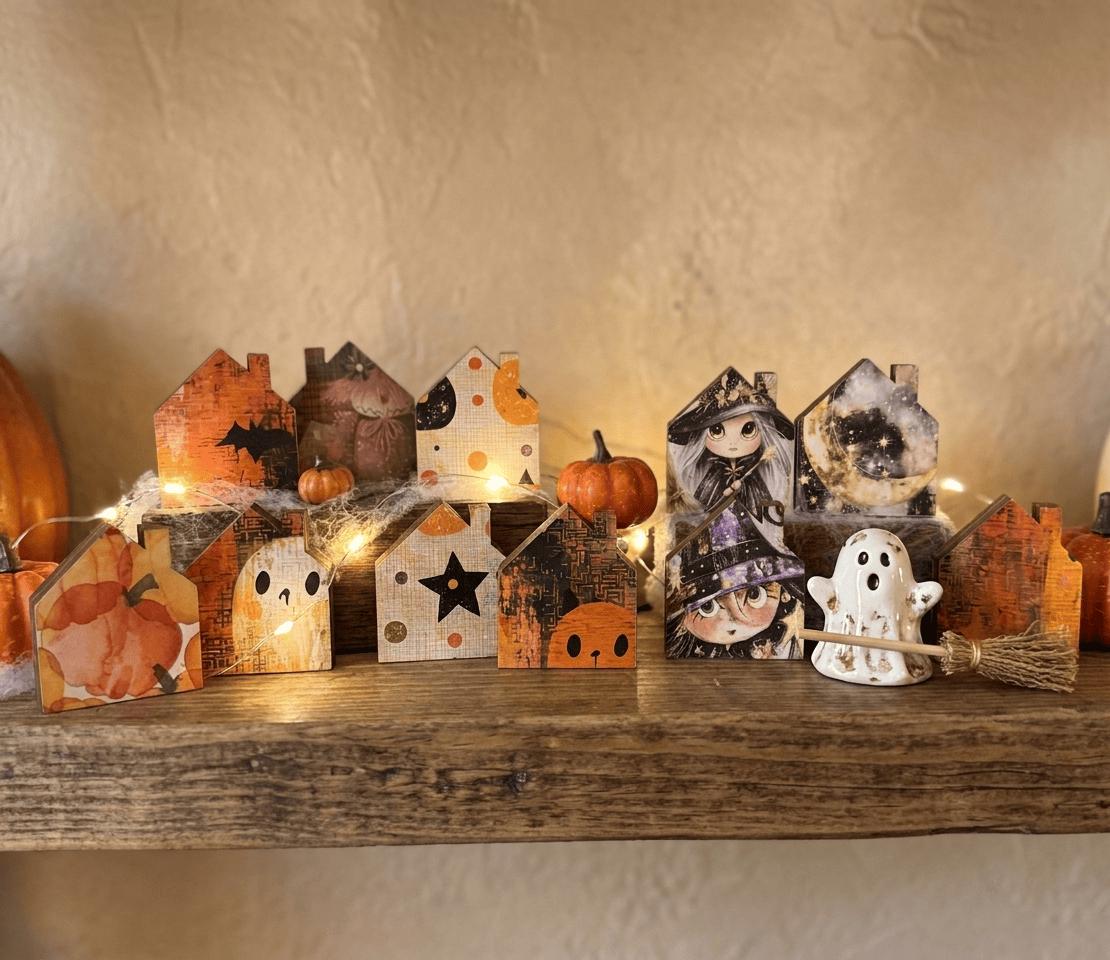 Mystery Tiny Halloween Houses | Mini Wood Shelf Sitters | Fall Tiered Tray Decor | Spooky Miniature House Set - TheGrumpyRooster
