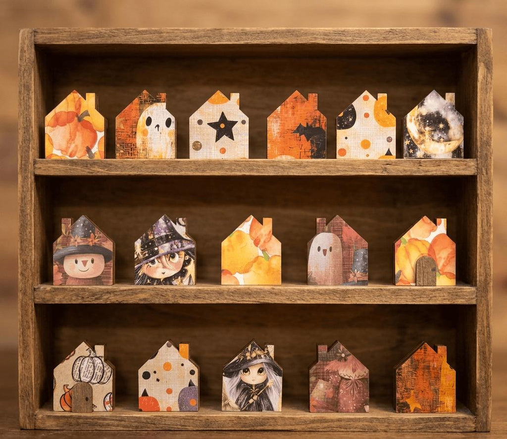 Mystery Tiny Halloween Houses | Mini Wood Shelf Sitters | Fall Tiered Tray Decor | Spooky Miniature House Set - TheGrumpyRooster
