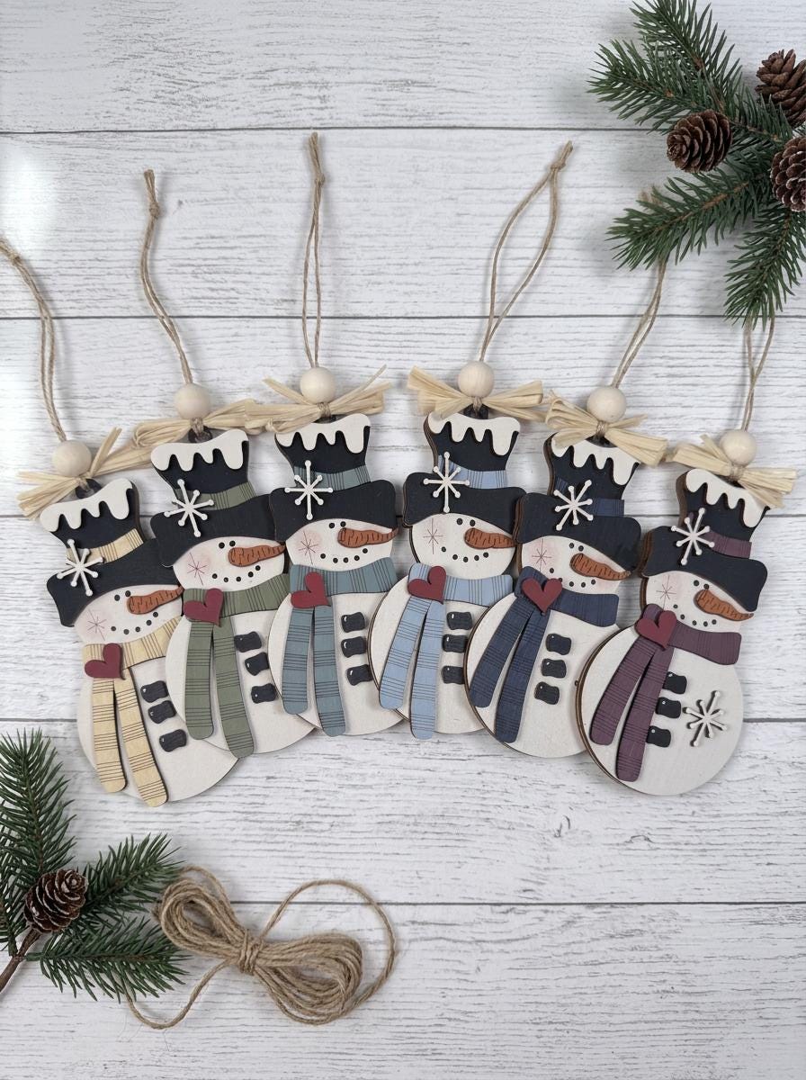 Handmade Snowman Christmas Ornament – Classic Wooden Snowman – Choose Your Scarf Color – Rustic Farmhouse Holiday Decor - TheGrumpyRooster