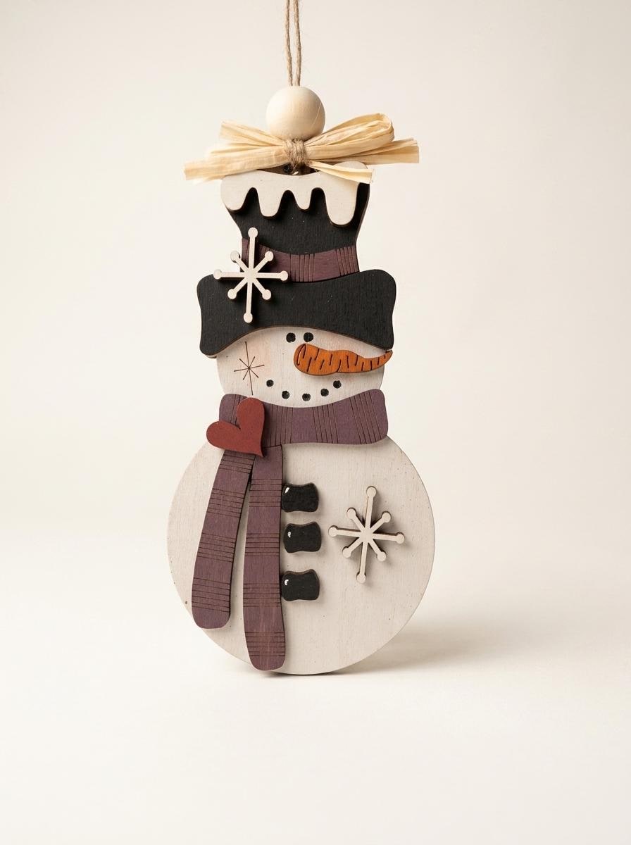 Handmade Snowman Christmas Ornament – Classic Wooden Snowman – Choose Your Scarf Color – Rustic Farmhouse Holiday Decor - TheGrumpyRooster