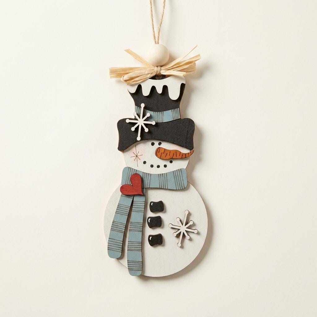 Handmade Snowman Christmas Ornament – Classic Wooden Snowman – Choose Your Scarf Color – Rustic Farmhouse Holiday Decor - TheGrumpyRooster