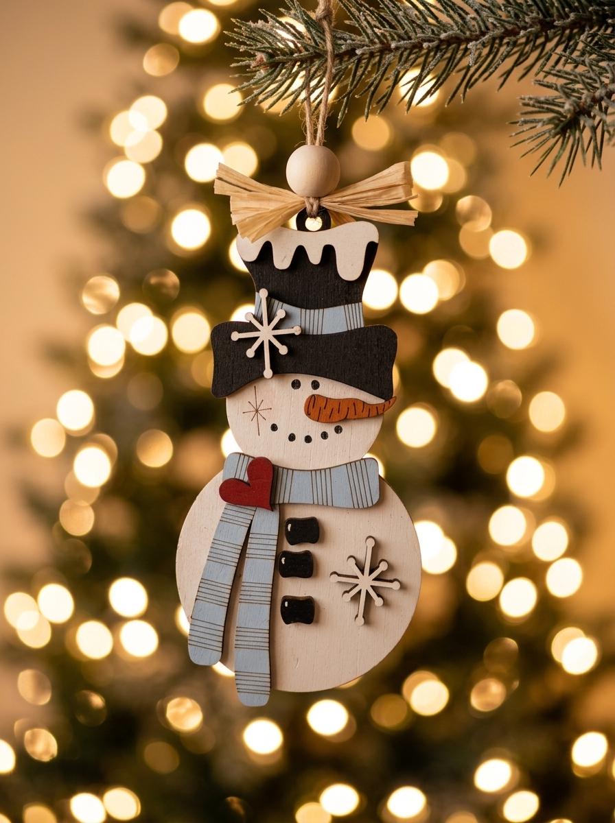 Handmade Snowman Christmas Ornament – Classic Wooden Snowman – Choose Your Scarf Color – Rustic Farmhouse Holiday Decor - TheGrumpyRooster