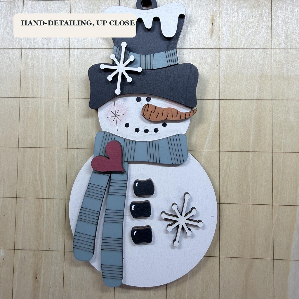 Handmade Snowman Christmas Ornament – Classic Wooden Snowman – Choose Your Scarf Color – Rustic Farmhouse Holiday Decor - TheGrumpyRooster