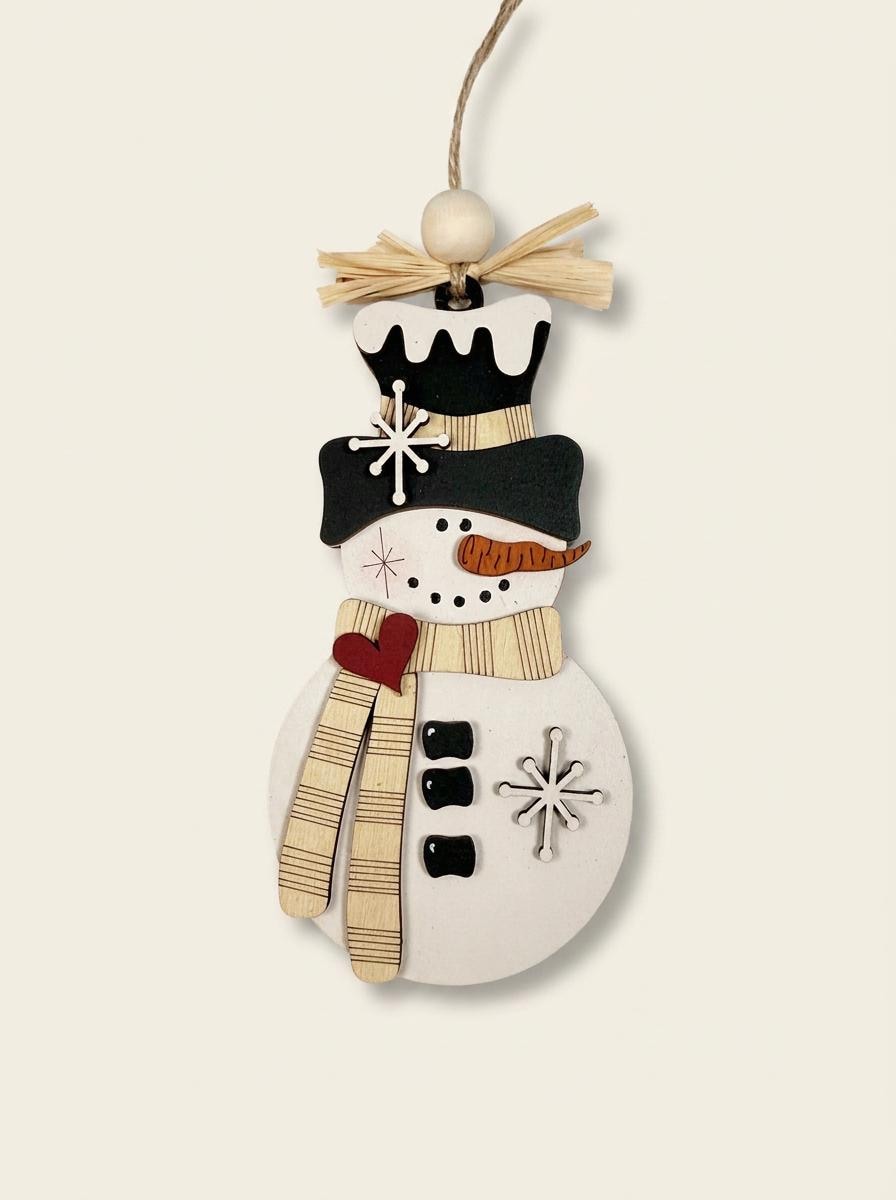 Handmade Snowman Christmas Ornament – Classic Wooden Snowman – Choose Your Scarf Color – Rustic Farmhouse Holiday Decor - TheGrumpyRooster