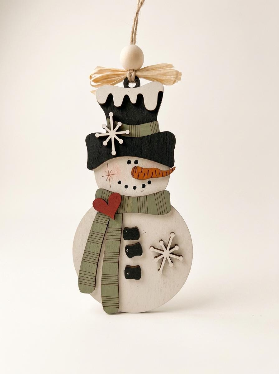 Handmade Snowman Christmas Ornament – Classic Wooden Snowman – Choose Your Scarf Color – Rustic Farmhouse Holiday Decor - TheGrumpyRooster