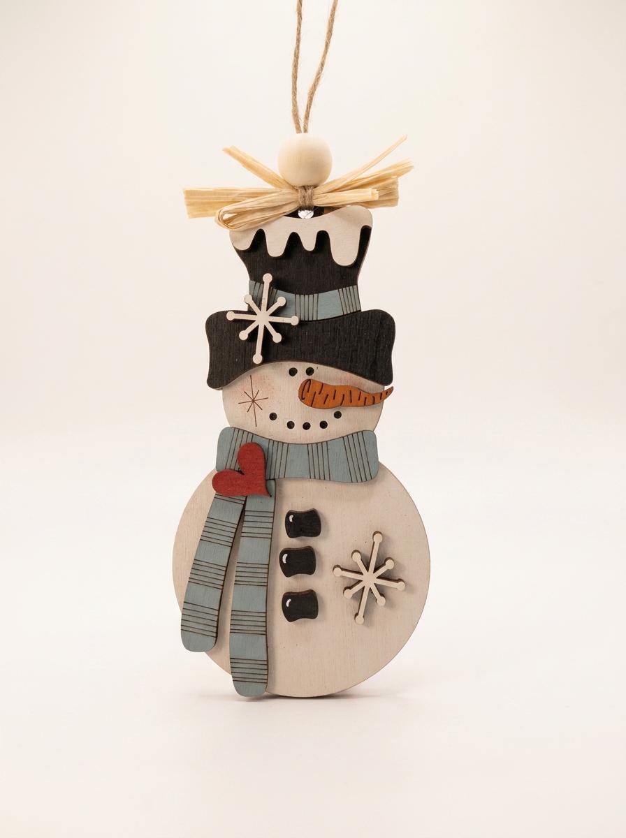 Handmade Snowman Christmas Ornament – Classic Wooden Snowman – Choose Your Scarf Color – Rustic Farmhouse Holiday Decor - TheGrumpyRooster