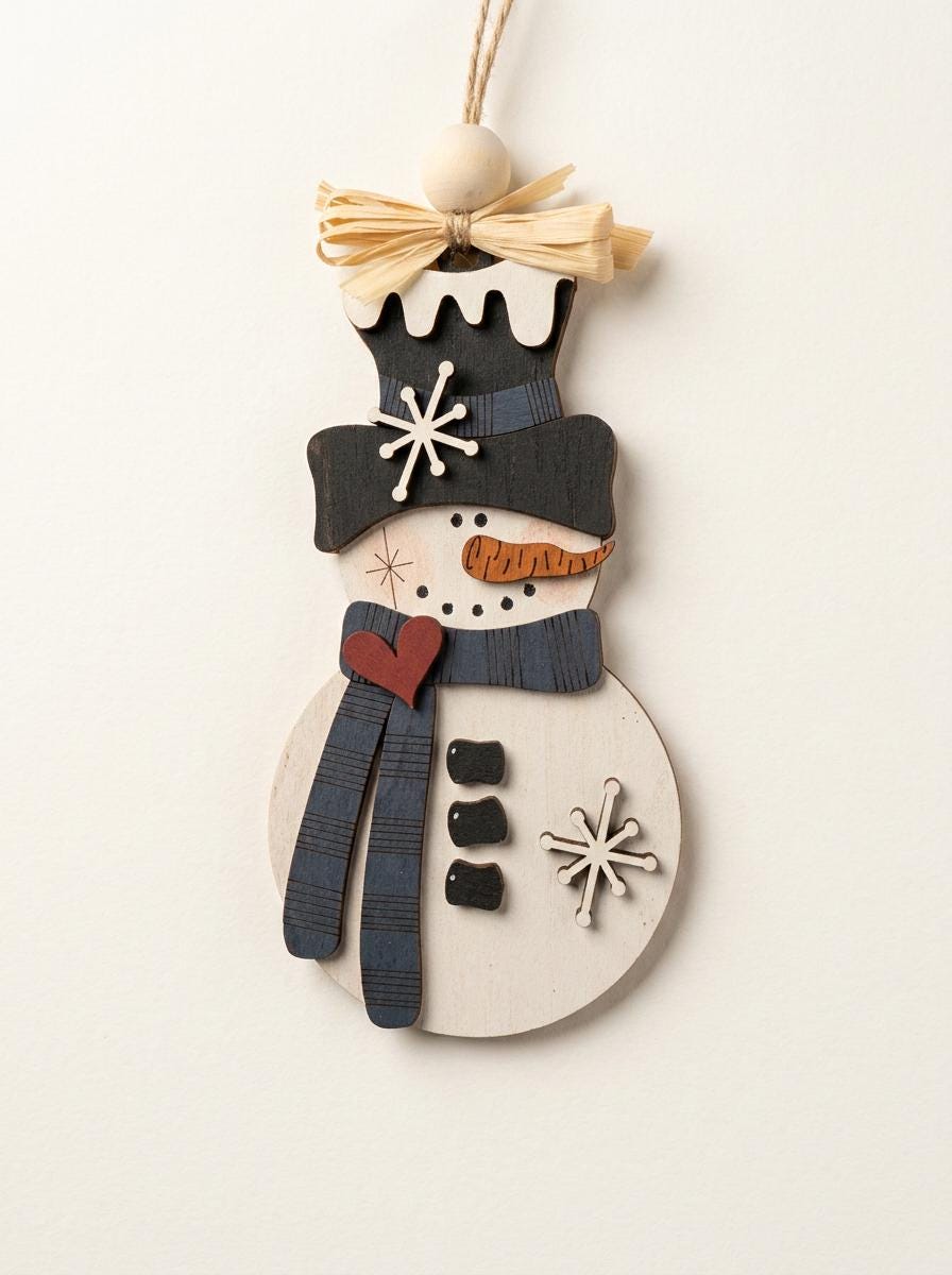 Handmade Snowman Christmas Ornament – Classic Wooden Snowman – Choose Your Scarf Color – Rustic Farmhouse Holiday Decor - TheGrumpyRooster