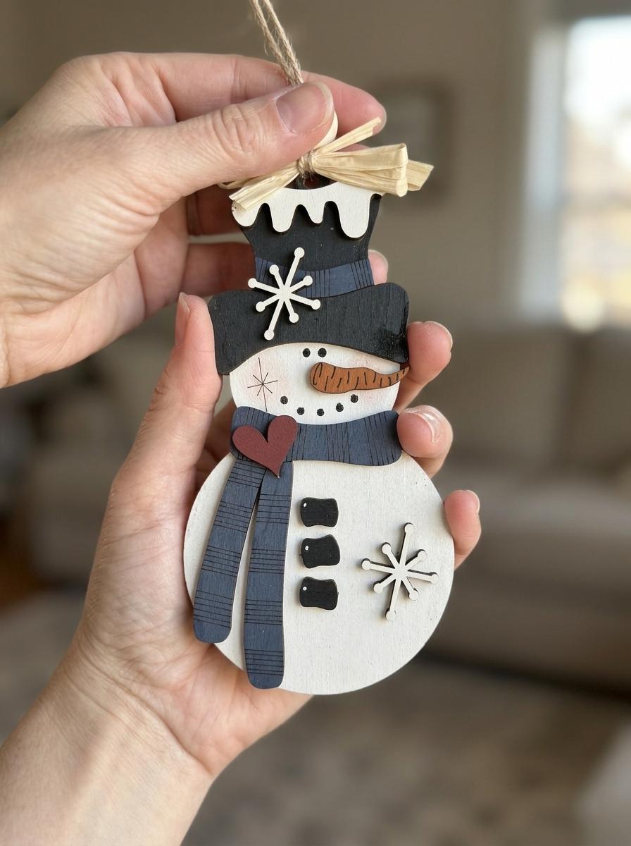 Handmade Snowman Christmas Ornament – Classic Wooden Snowman – Choose Your Scarf Color – Rustic Farmhouse Holiday Decor - TheGrumpyRooster