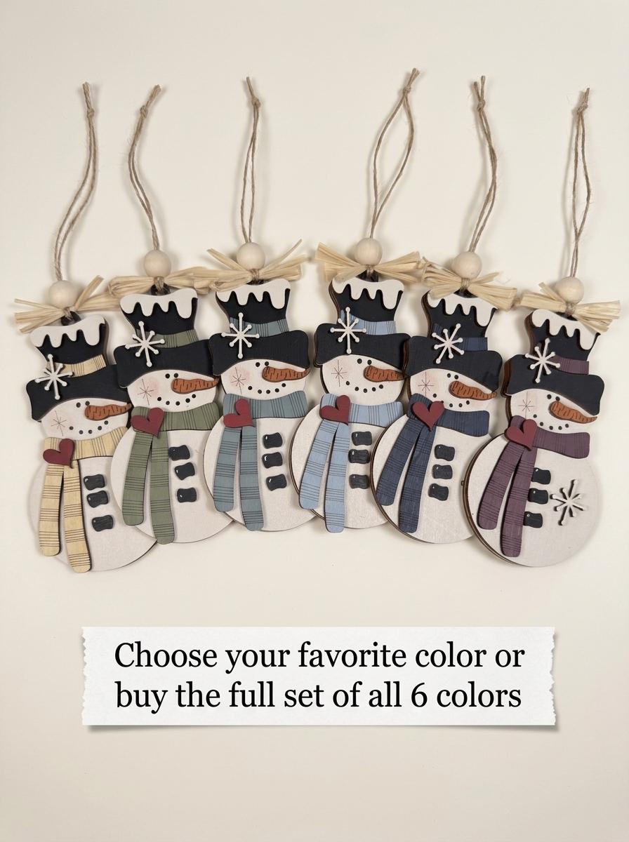 Handmade Snowman Christmas Ornament – Classic Wooden Snowman – Choose Your Scarf Color – Rustic Farmhouse Holiday Decor - TheGrumpyRooster