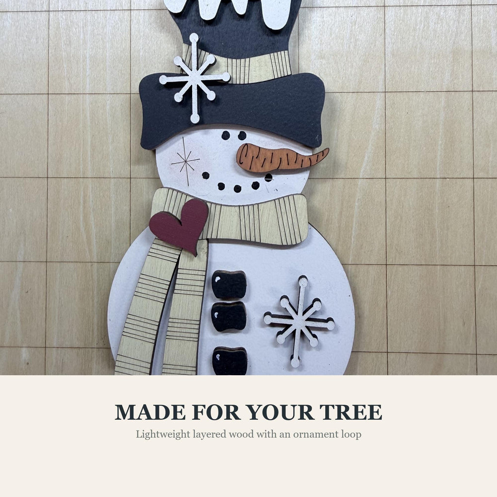 Handmade Snowman Christmas Ornament – Classic Wooden Snowman – Choose Your Scarf Color – Rustic Farmhouse Holiday Decor - TheGrumpyRooster