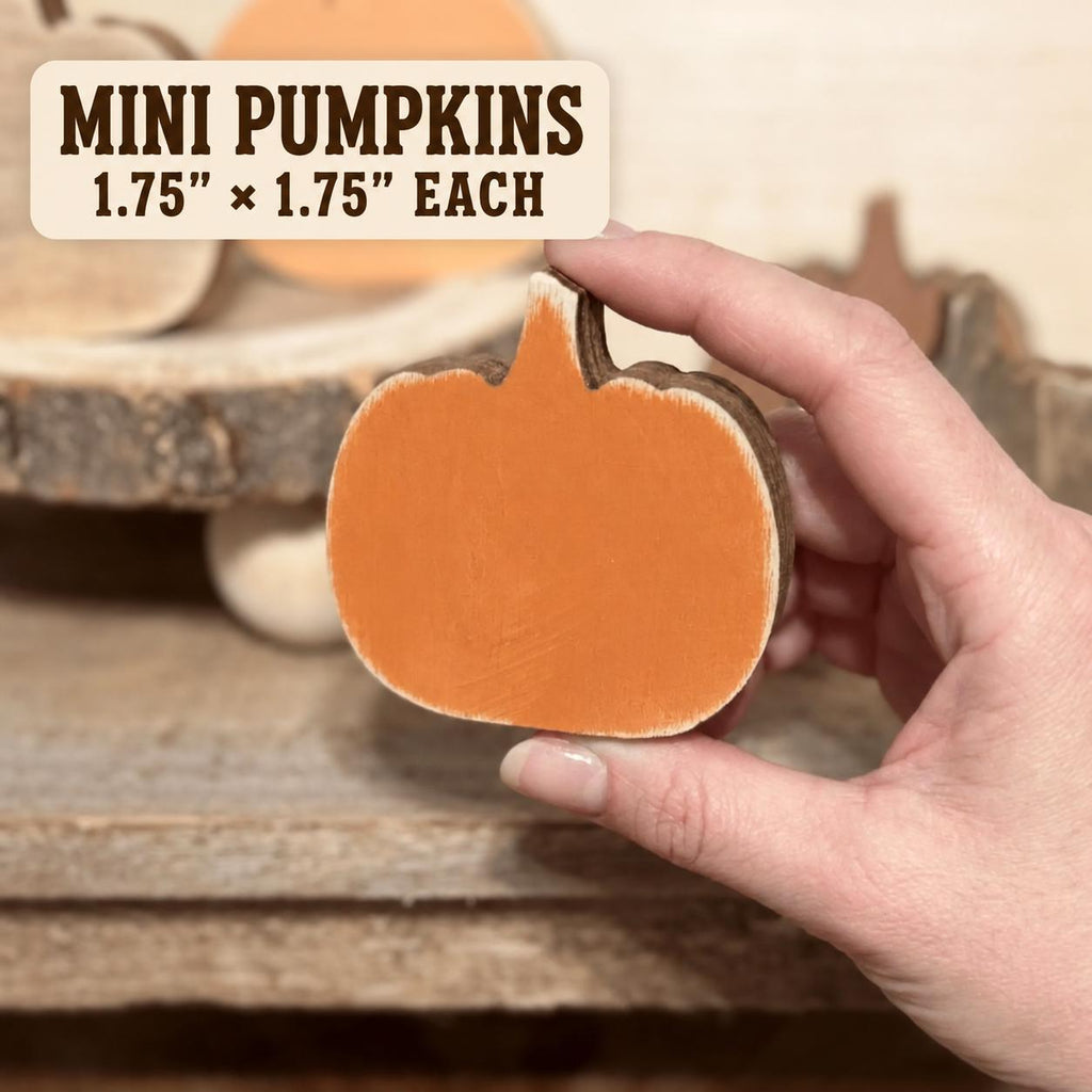 MINI 1.75 Inch Wooden Pumpkin Shelf Sitters | Rustic Farmhouse Fall Decor | Tiered Tray Decor | Autumn Farmhouse Gift - TheGrumpyRooster
