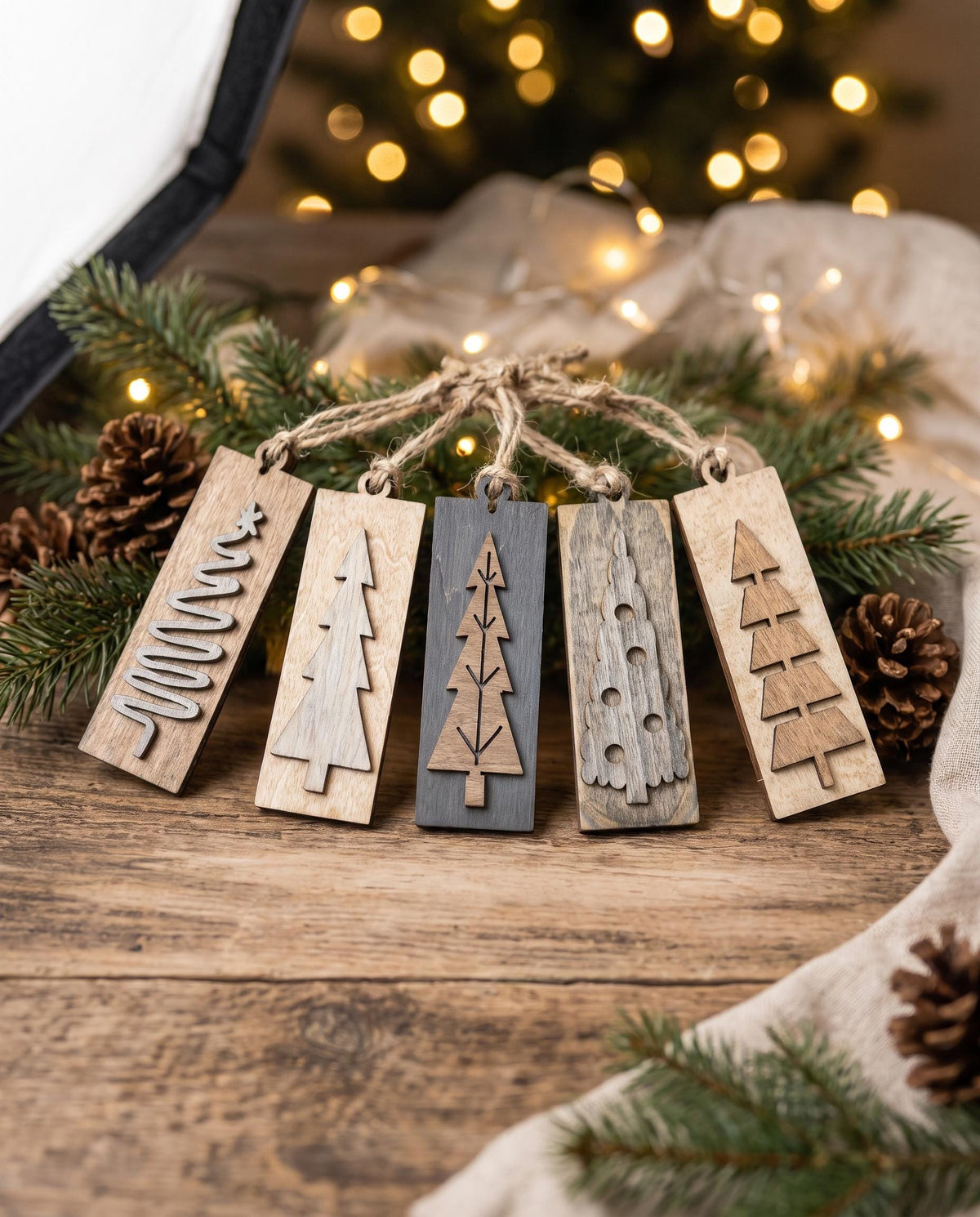 Neutral Reversible Tree Ornaments, Wooden Christmas Tree Ornaments, Rustic Farmhouse Christmas Decor, Sets of 5 10 or 20 - TheGrumpyRooster