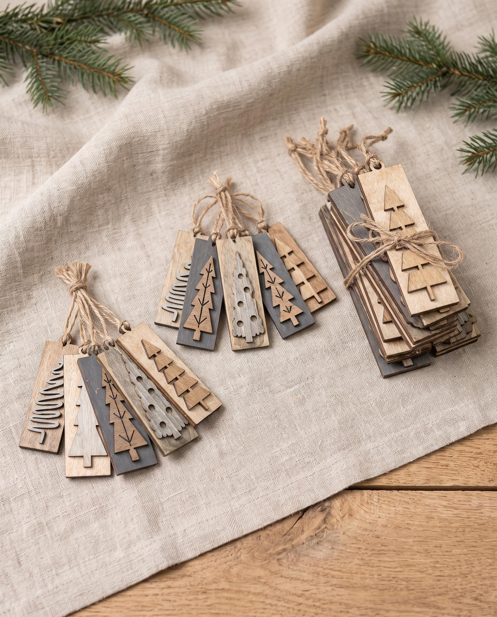 Neutral Reversible Tree Ornaments, Wooden Christmas Tree Ornaments, Rustic Farmhouse Christmas Decor, Sets of 5 10 or 20 - TheGrumpyRooster