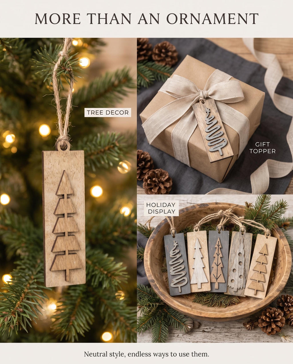 Neutral Reversible Tree Ornaments, Wooden Christmas Tree Ornaments, Rustic Farmhouse Christmas Decor, Sets of 5 10 or 20 - TheGrumpyRooster