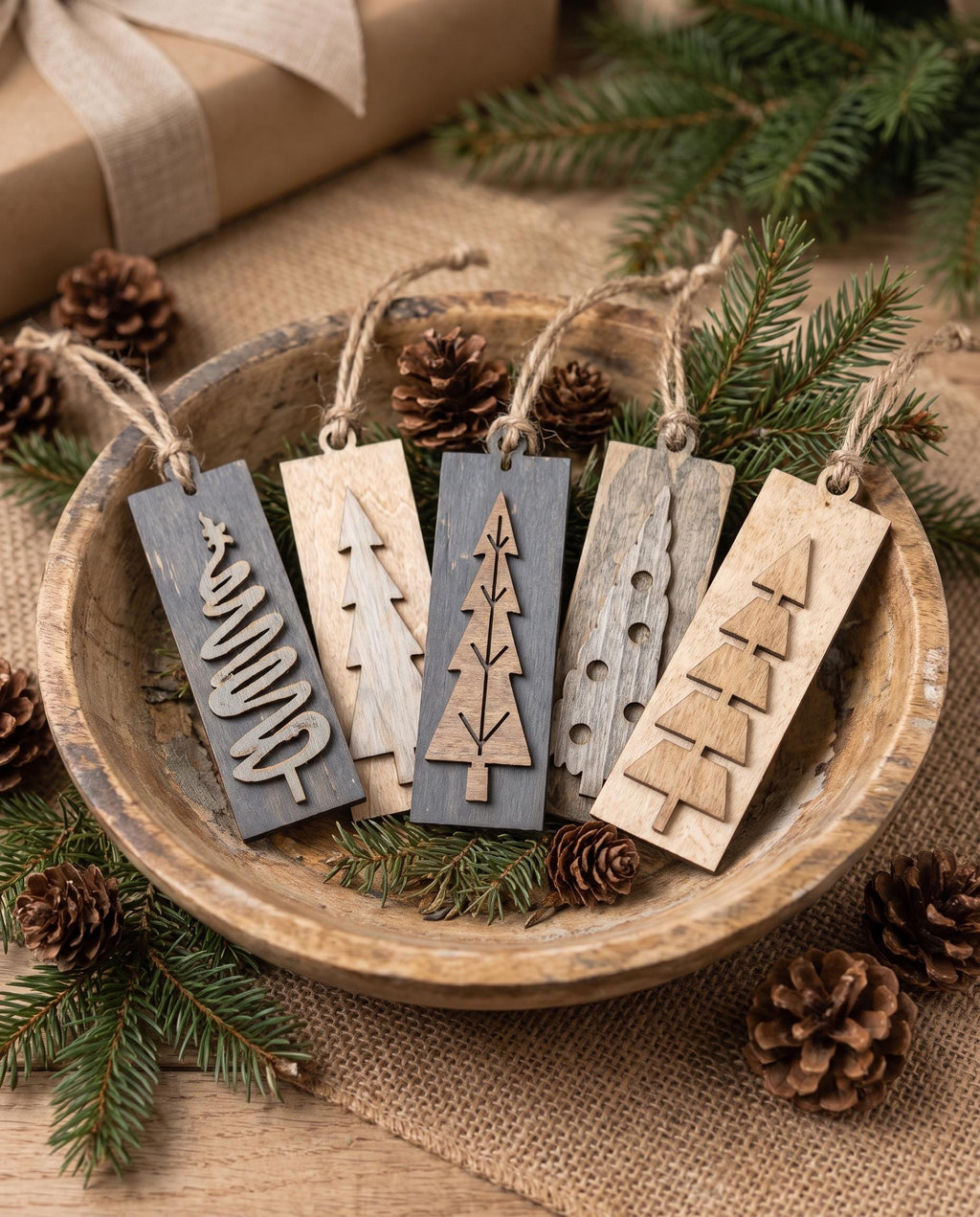 Neutral Reversible Tree Ornaments, Wooden Christmas Tree Ornaments, Rustic Farmhouse Christmas Decor, Sets of 5 10 or 20 - TheGrumpyRooster