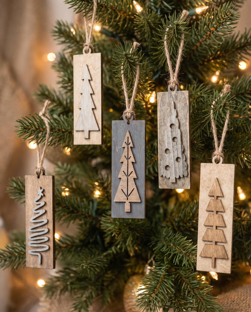 Neutral Reversible Tree Ornaments, Wooden Christmas Tree Ornaments, Rustic Farmhouse Christmas Decor, Sets of 5 10 or 20 - TheGrumpyRooster