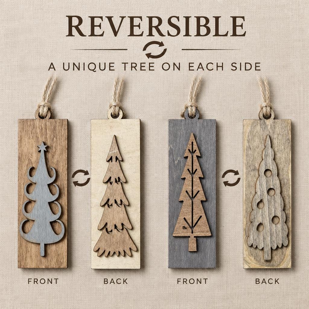 Neutral Reversible Tree Ornaments, Wooden Christmas Tree Ornaments, Rustic Farmhouse Christmas Decor, Sets of 5 10 or 20 - TheGrumpyRooster