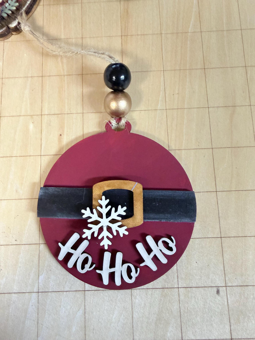 Ho Ho Ho Santa Belly Wood Ornament, 3.5 Inch Round Rustic Christmas Tree Decoration, Farmhouse Holiday Decor, Handmade Gift Tag