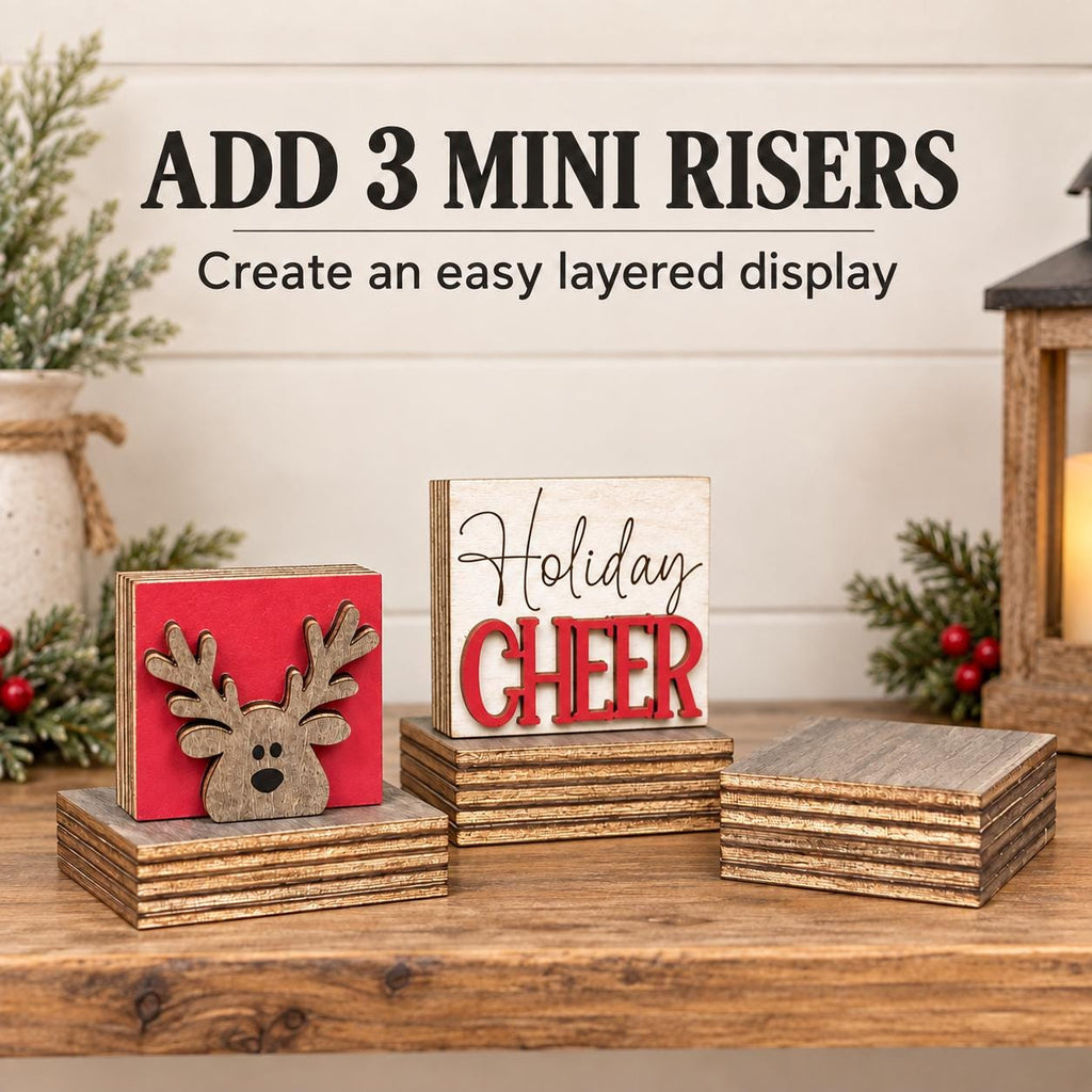 Choose Your Own Mini Wood Blocks, 2 Inch Layered Square Shelf Sitters, Seasonal Tiered Tray Decor, Set of 5 or 10 - TheGrumpyRooster