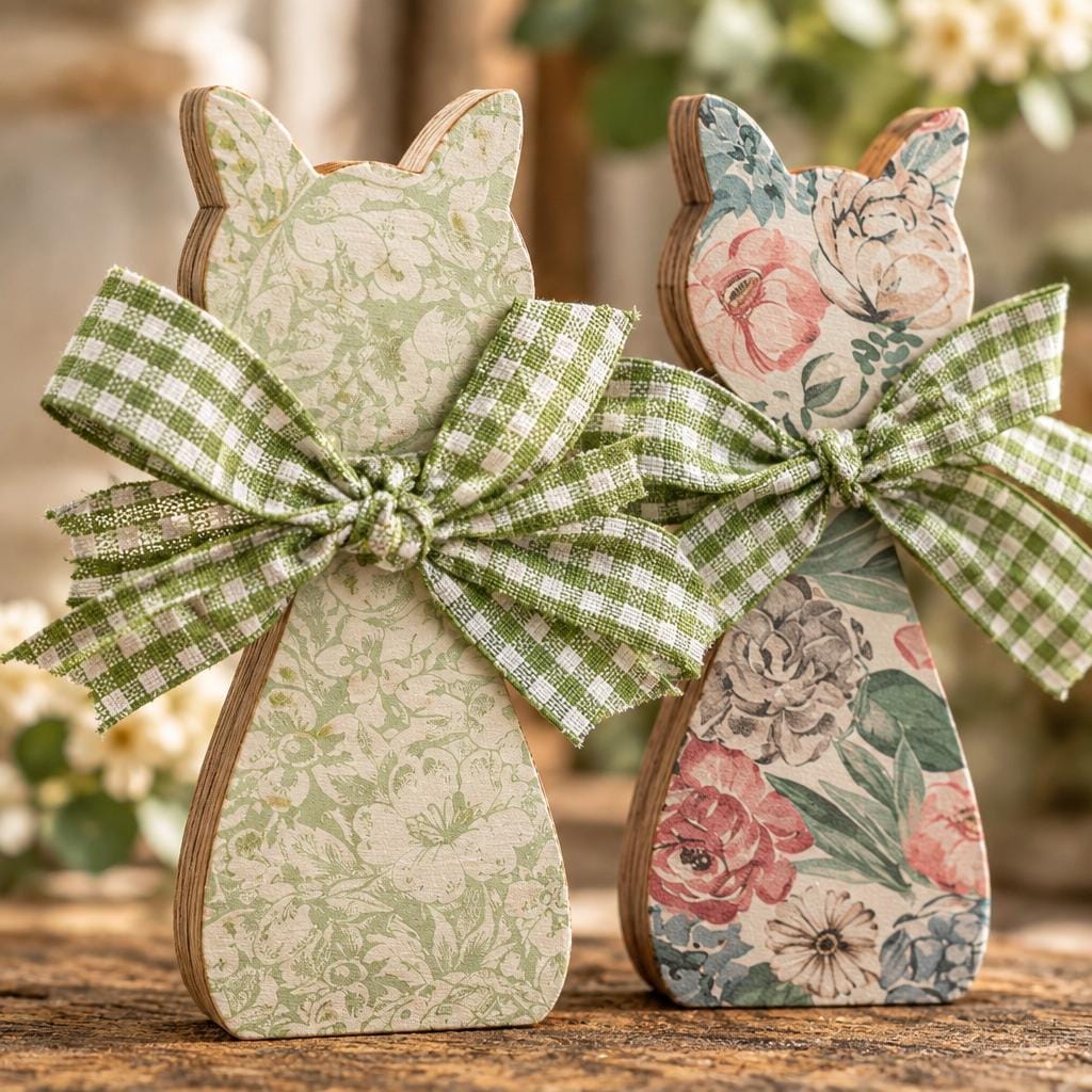 Small Floral Cat Decor Set of 4, Wooden Cat Shelf Sitters, Cottagecore Cat Decor, Farmhouse Tiered Tray Decor, Cat Lover Gift - TheGrumpyRooster