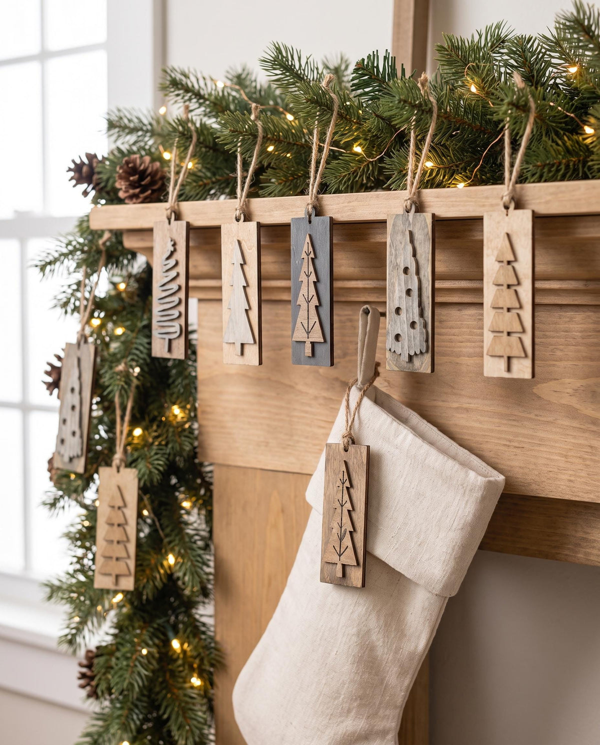 Neutral Reversible Tree Ornaments, Wooden Christmas Tree Ornaments, Rustic Farmhouse Christmas Decor, Sets of 5 10 or 20 - TheGrumpyRooster