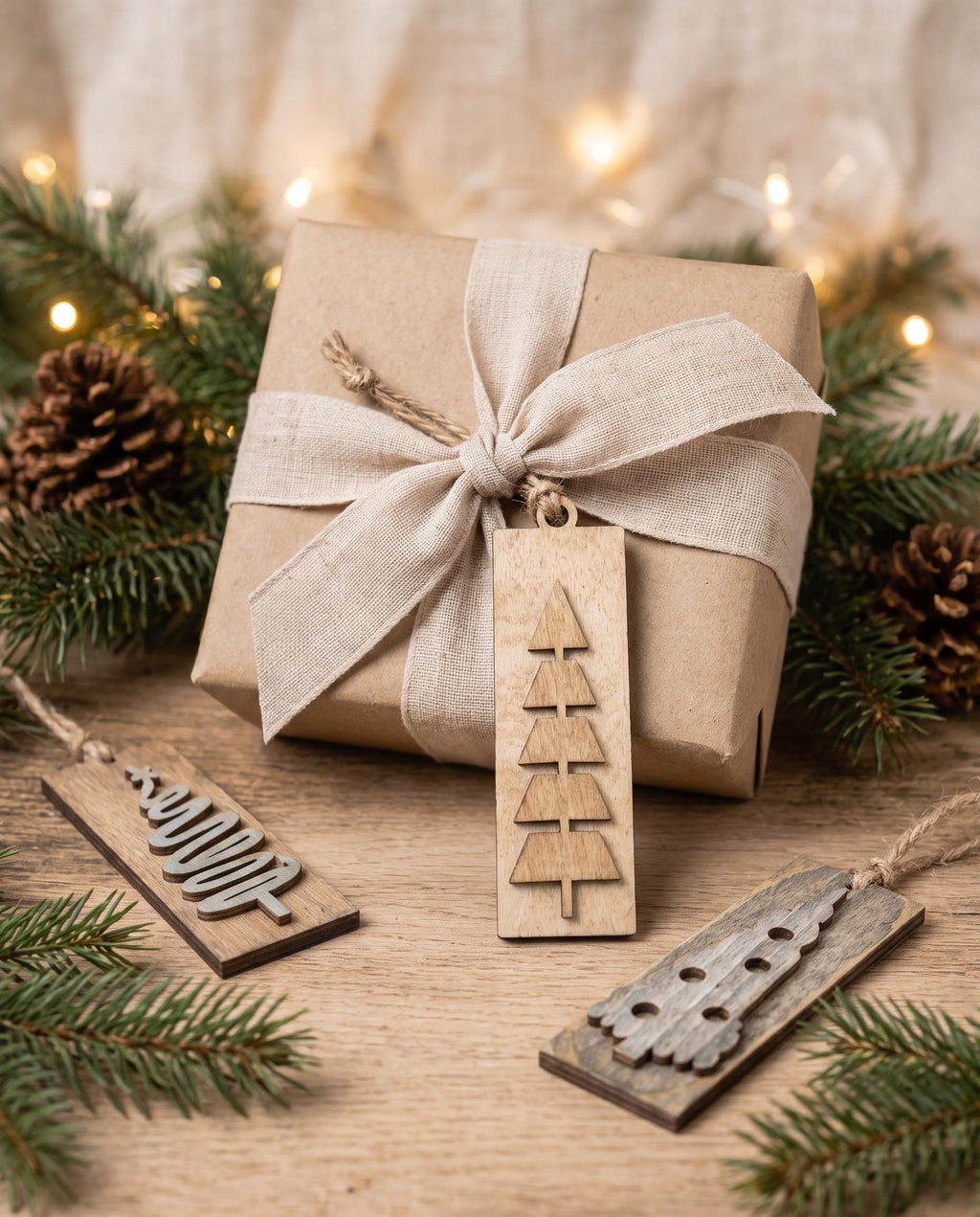 Neutral Reversible Tree Ornaments, Wooden Christmas Tree Ornaments, Rustic Farmhouse Christmas Decor, Sets of 5 10 or 20 - TheGrumpyRooster