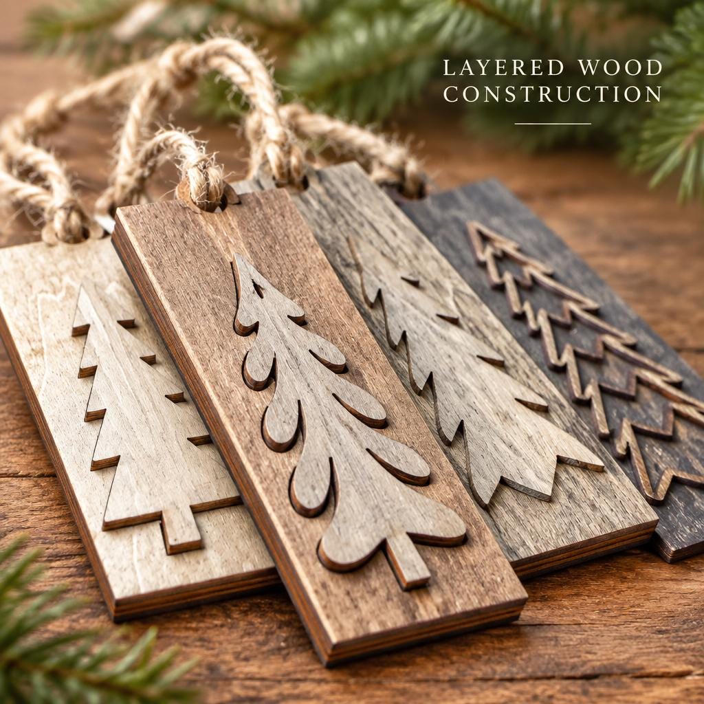 Neutral Reversible Tree Ornaments, Wooden Christmas Tree Ornaments, Rustic Farmhouse Christmas Decor, Sets of 5 10 or 20 - TheGrumpyRooster