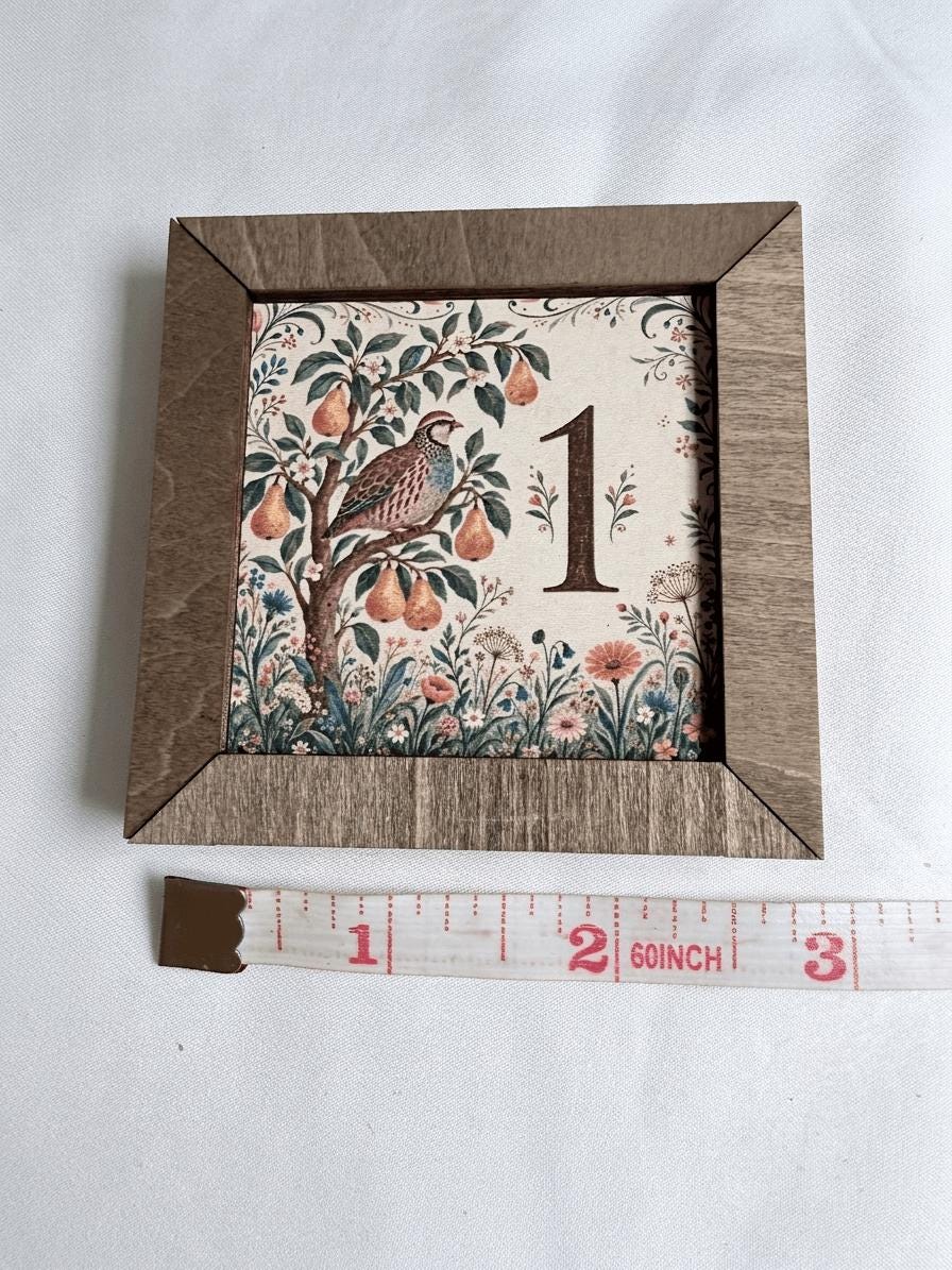 12 Days of Christmas Wood Block Set, Rustic Farmhouse Twelve Days Blocks, 2.75 Inch Mini Shelf Sitters, Christmas Tiered Tray Decor