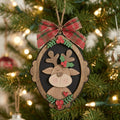 Reindeer Cameo Wood Christmas Ornament, Layered Rustic Deer Ornament with Bow, 5 Inch Farmhouse Tree Decor, Woodland Christmas Gift